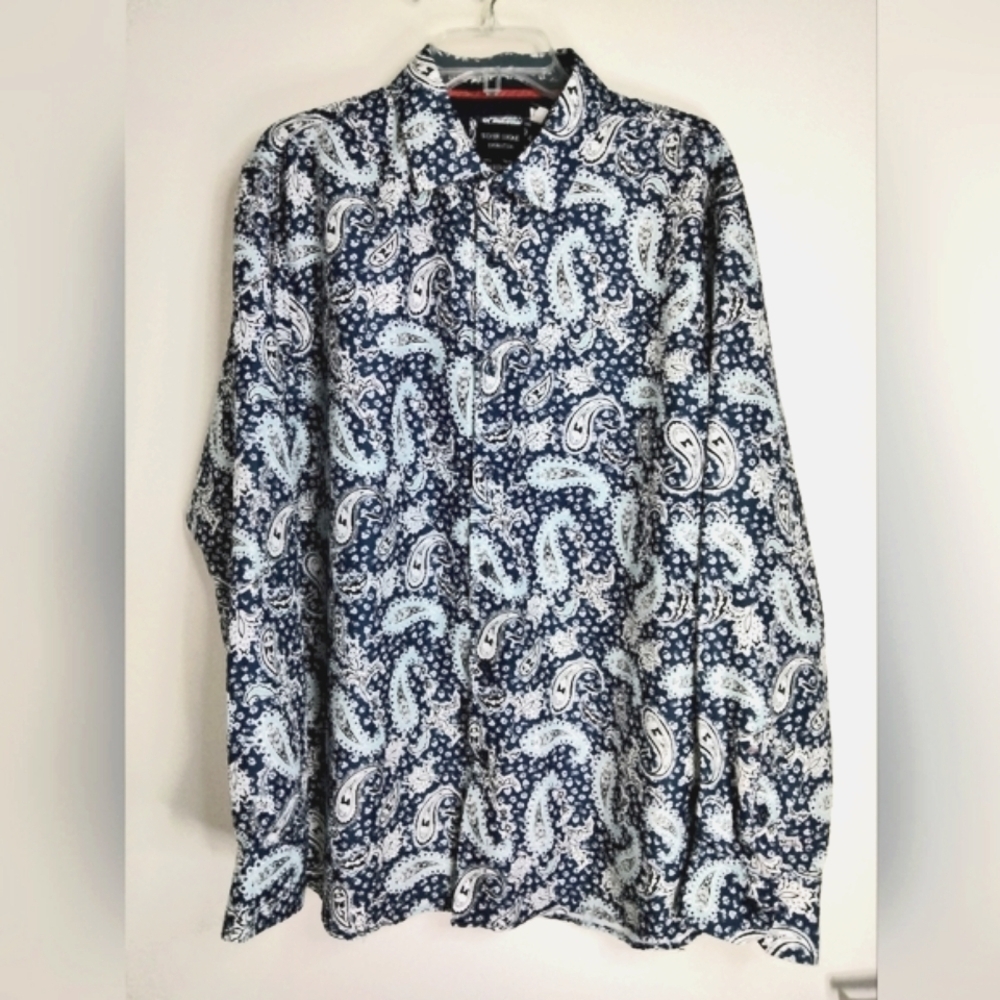 Silver Stone Collection (Size XXXL) Men's Multicolored Paisley Button Down Shirt